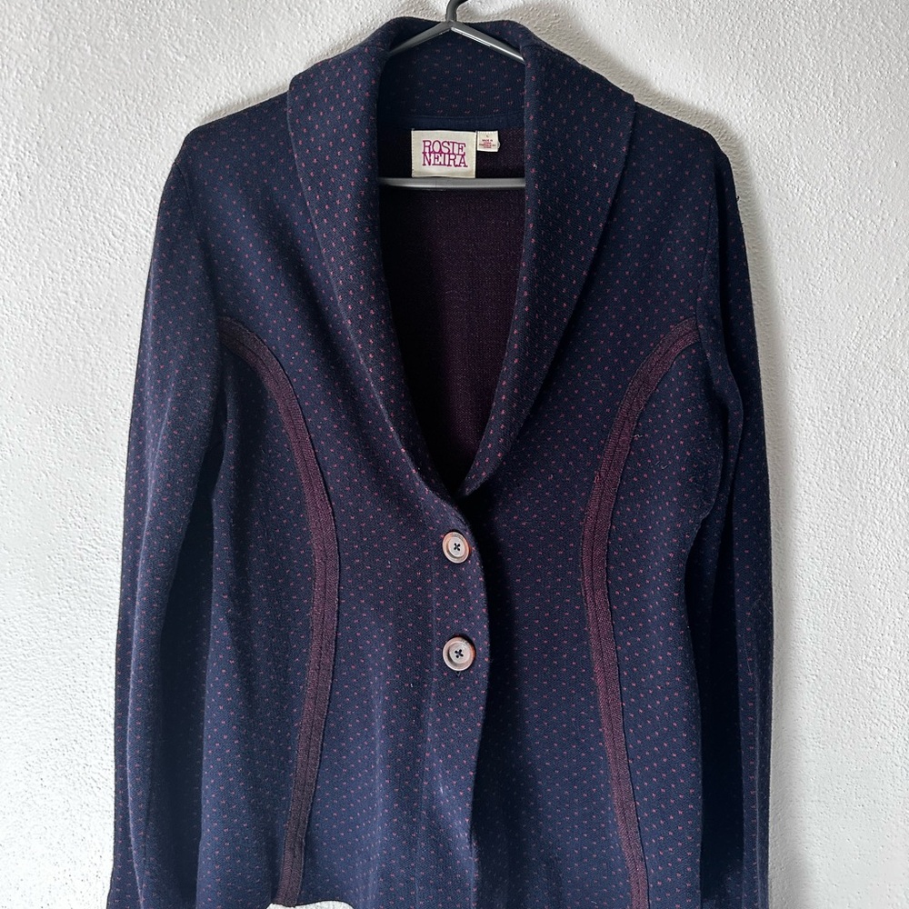 Rosie Neira Navy and Burgundy Cardigan from Anthropologie